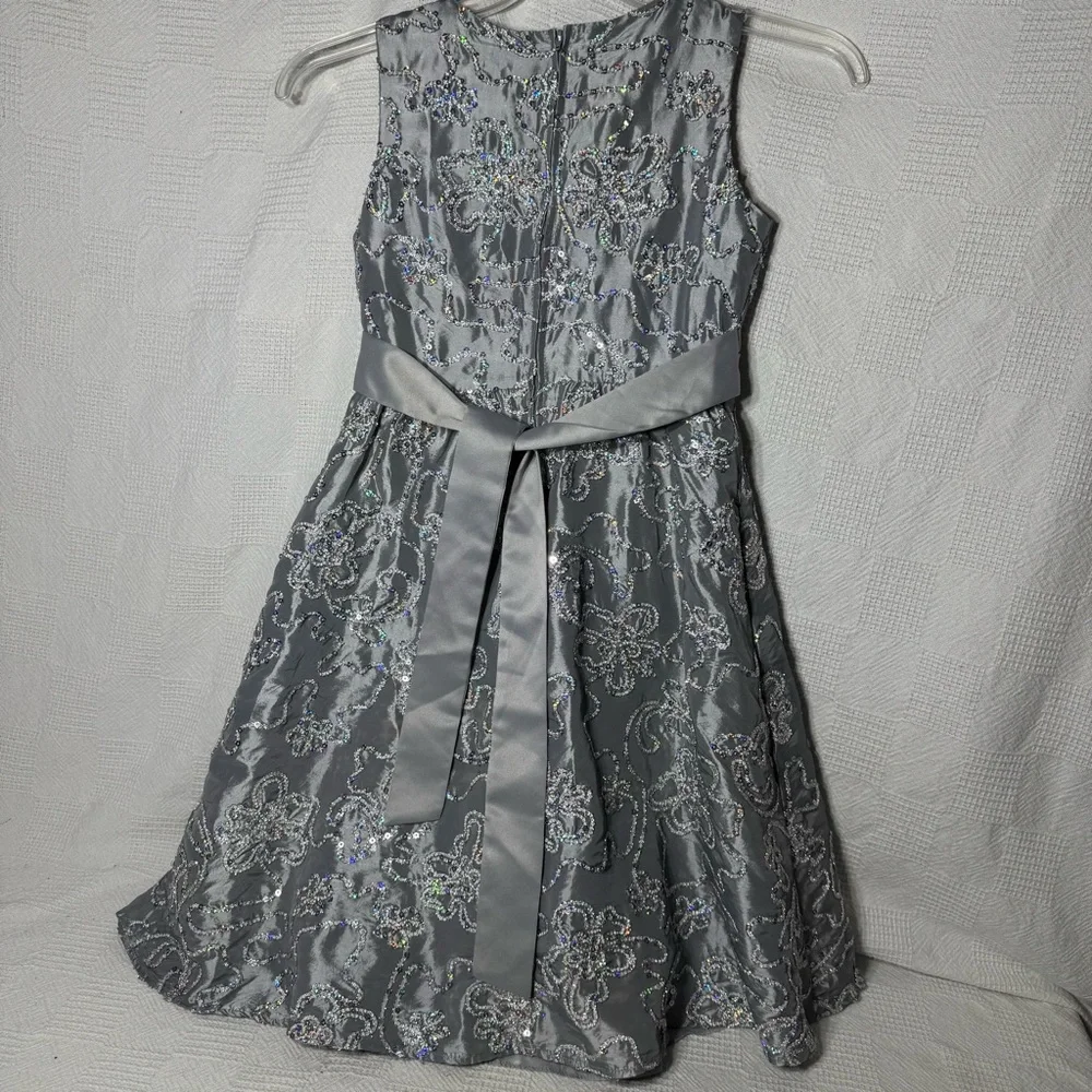 Rare Editions Silver Gray Floral Pattern Sequin Party Dress Girls‎ Sz 12 Wedding